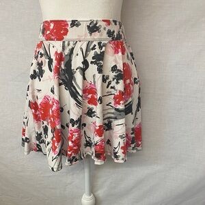Abercrombie & Fitch Red and Black Floral Circle Skirt